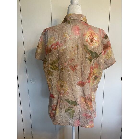 Coral Bay Size XL Short Sleeve Button-Up Shirt Tan with Pink‎ Floral - Picture 4 of 5